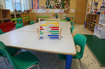 inside a classroom of kindergarten and an old wooden abacus