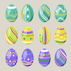 Set of 12 simple patterned easter eggs, striped and polka dots collection