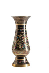 metal oriental vase with an ornament isolated on a white background