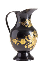 metal oriental vase with an ornament isolated on a white background