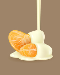 Tangerine slices in white sauce flowing