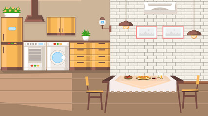 Room Interior Flat Design Vector Illustration