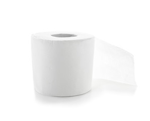 Roll of toilet paper on white background