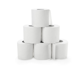 Rolls of toilet paper on white background