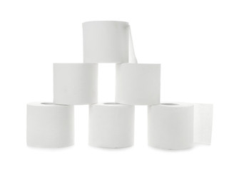 Rolls of toilet paper on white background