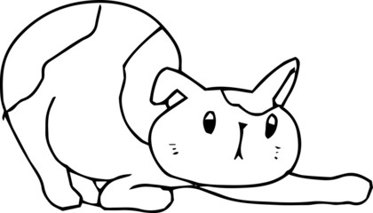 Poor hand-painted cute cat outline illustration
