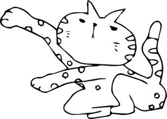 Poor hand-painted cute cat outline illustration