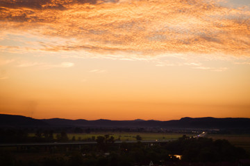 Sunset over the highway landscape