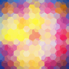 Fototapeta na wymiar Geometric pattern, vector background with hexagons in yellow, pink, purple tones. Illustration pattern