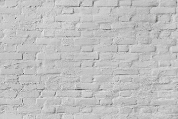 Vintage gray brick wall background, Old brick wall painted on white, Flat background photo texture - 250008053