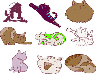 Poor hand-painted pretty cat illustration set