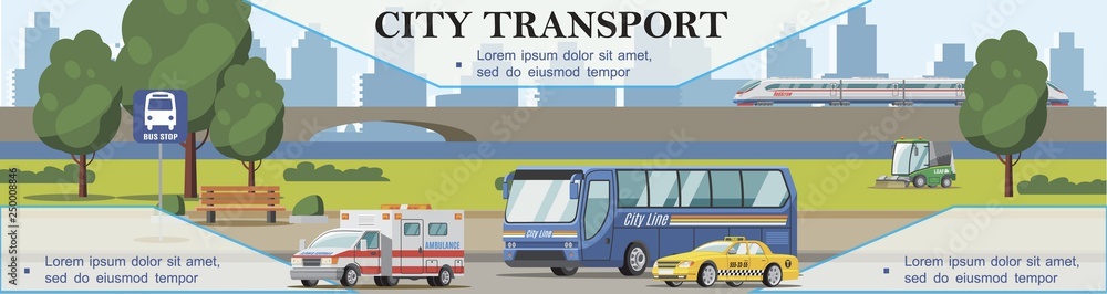 Sticker flat city transport background