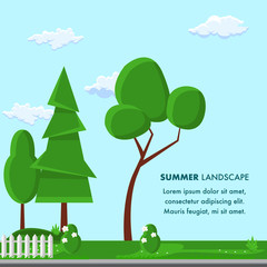 Summer Landscape Flat Vector Banner Template