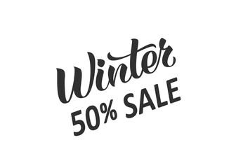 Fototapeta premium Winter sale hand written lettering. Hand drawn season sale inscription. Discount banner, vector illustration.