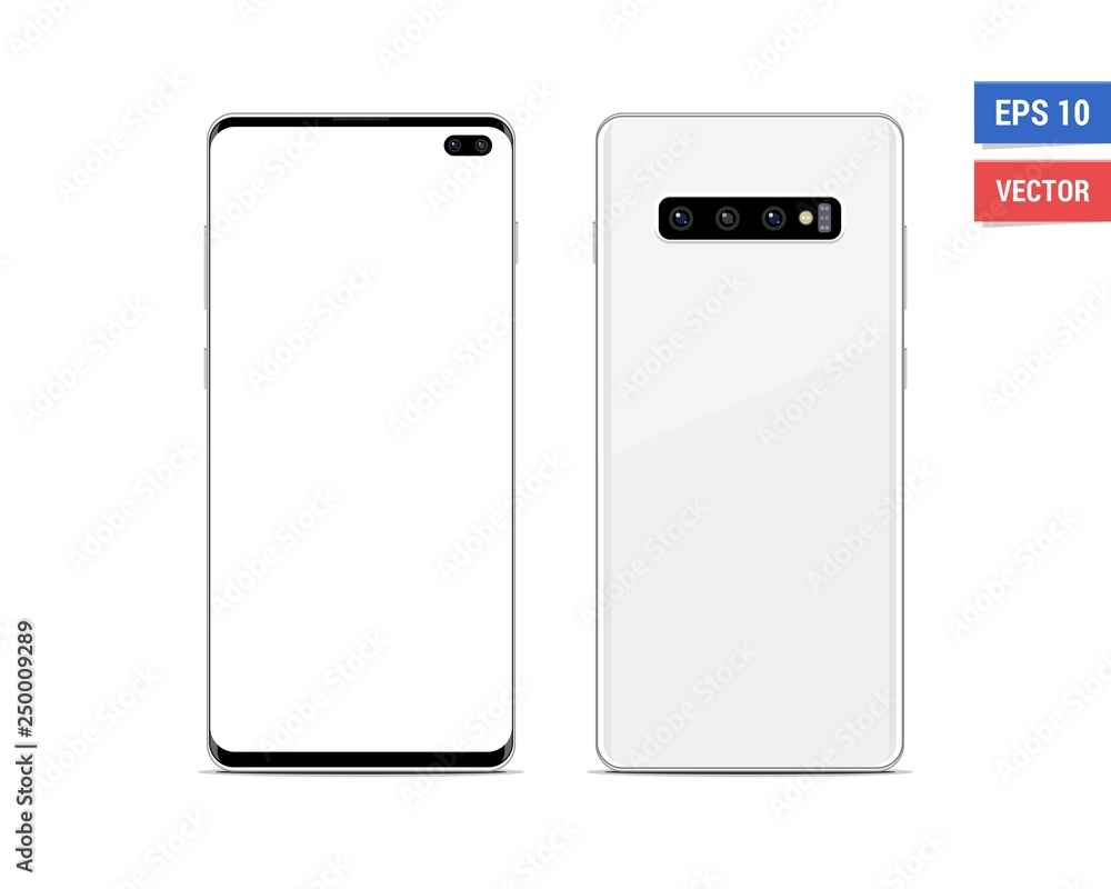 Wall mural realistic vector flat mock-up samsung galaxy s10 plus with blank screen isolated on white background