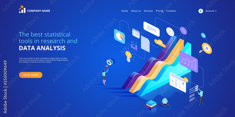 Wall mural statistical tools in research and data analysis. vector isometric illustration