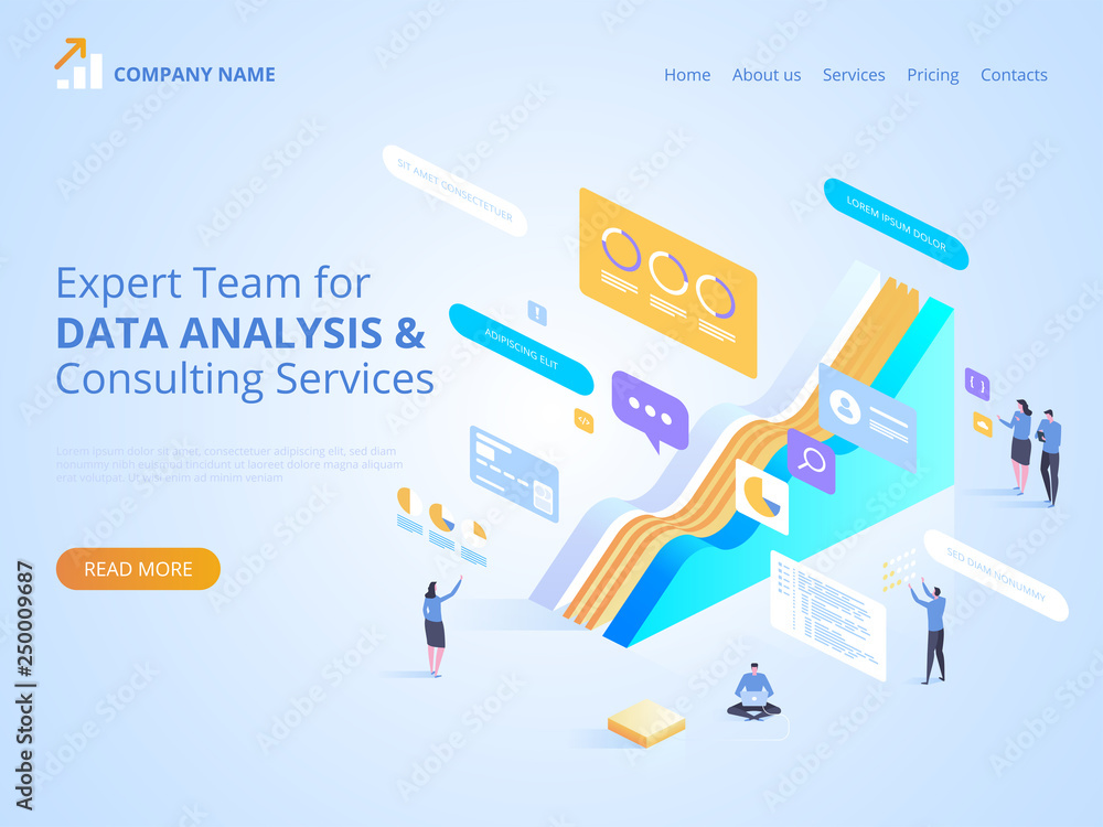 Aufkleber expert team for data analysis & consulting services. vector isometric