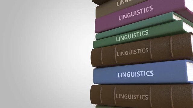 Book cover with LINGUISTICS title, loopable 3D animation