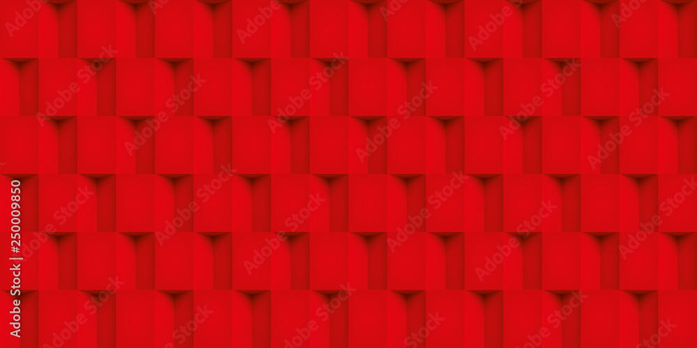 Poster volume realistic vector cubes texture, red geometric seamless tiles pattern, design background for y