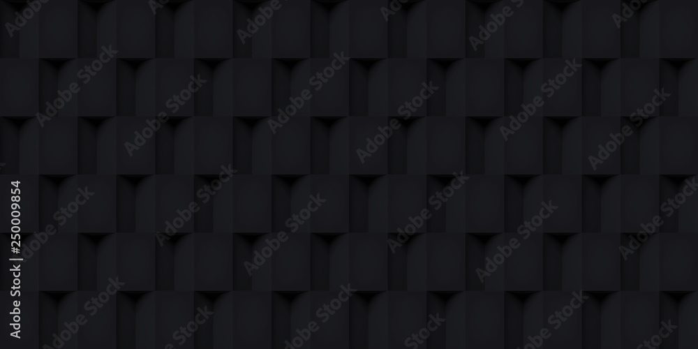 Poster volume realistic vector cubes texture, black geometric seamless tiles pattern, design dark backgroun