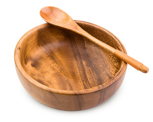 wooden plate, bowl, isolated on white background, clipping path, full depth of field