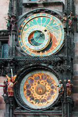 Old clock in Praga. Czech Republic. Antique clocks on the towers of Prague