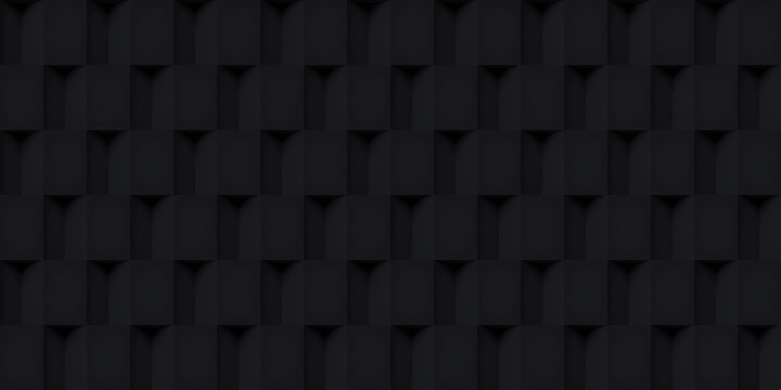 Volume realistic vector cubes texture, black geometric seamless tiles pattern, design dark background for you projects  