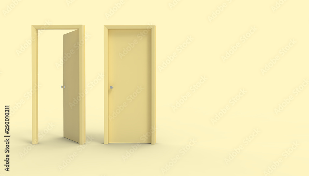 Poster double door minimal idea space room and yellow background - 3d rendering