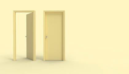 Double Door Minimal idea space room and Yellow Background - 3d rendering