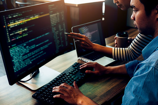 Programmer working in a software development and coding technologies. Website design.Technology concept.