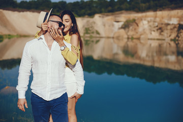 Couple near blue water