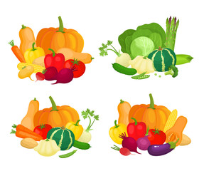 Bright vector set of colorful vegetables isolated on white