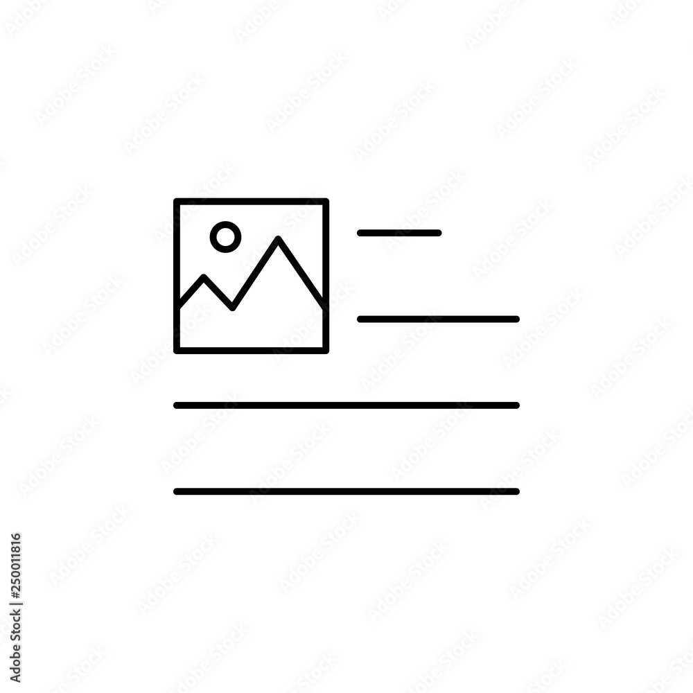 Poster align, format, image, left icon. Element of text and typography for mobile concept and web apps icon. Thin line icon for website design and development