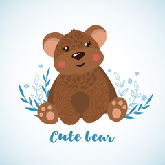 Cute hand drawn teddy bear isolated on white.