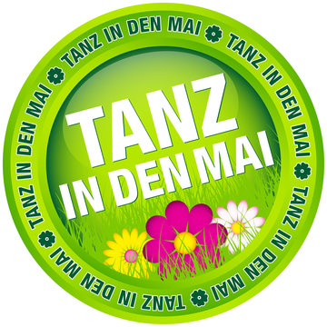 Button "Tanz in den Mai" Blumen Gr&uuml;n/Pink