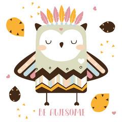 Tribal owl vector card. Be awesome vector illustration