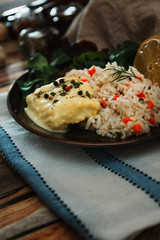 Andalusian fish, saffron rice with vegetables