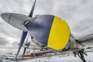 Propellers of turboprop engines close-up.