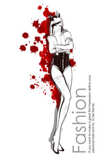Obraz premium Hand drawn beautiful young woman. Stylish girl. Fashion woman sketch. Fashion model girl.