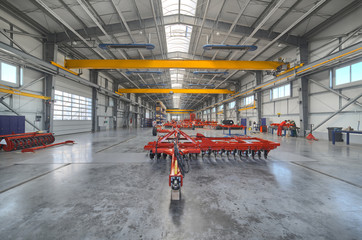 Factory assembly shop. Manufacture of agricultural machinery