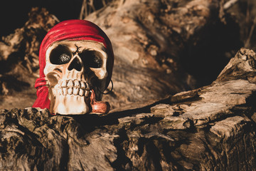 Totenkopf als Pirat rauchend mit Pfeife