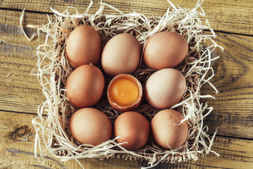 Basket of raw chicken eggs