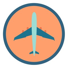 Airplane vector flat icon in a round frame 