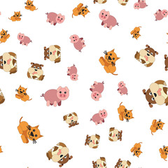 Seamless pattern of cat dogs and pigs