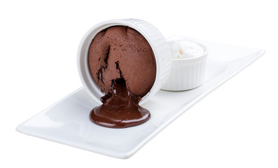 Chocolate fondant  with ice cream on white background