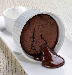 Chocolate fondant  with ice cream on white background