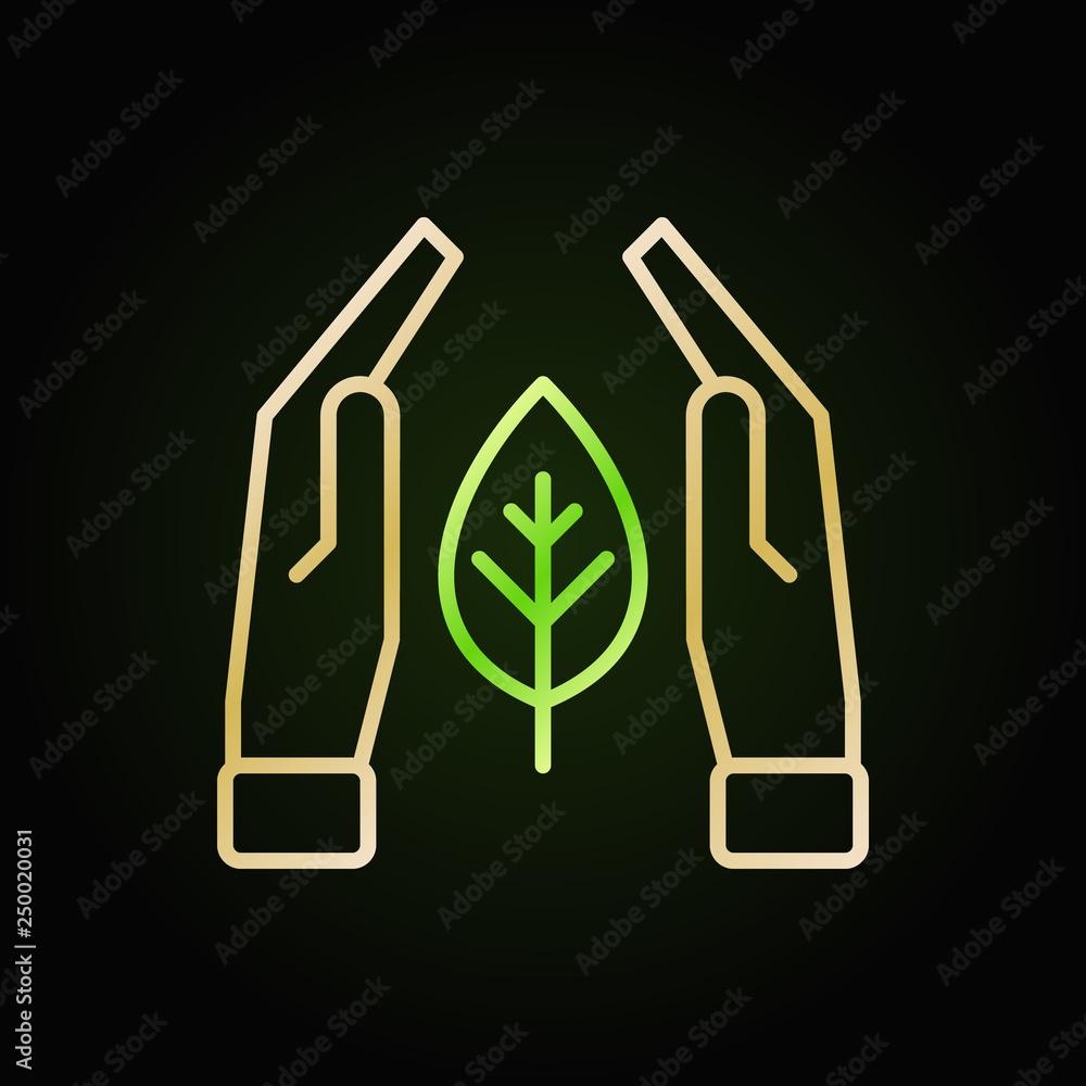 Poster hands with leaf vector colored icon in outline style on dark background