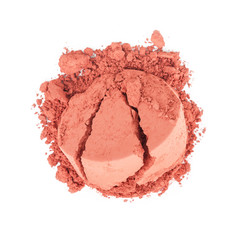 Face powder. Smears of foundation for face. Cosmetic smear. Make up crushed powder. Isolated on white background