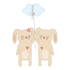 Vector poster with cute rabbits and a cloud