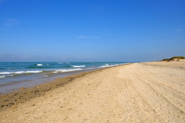 Fototapeta na wymiar landscape of beautiful sandy great Beach,near Chipiona town, Cadiz, Andalusia, Spain